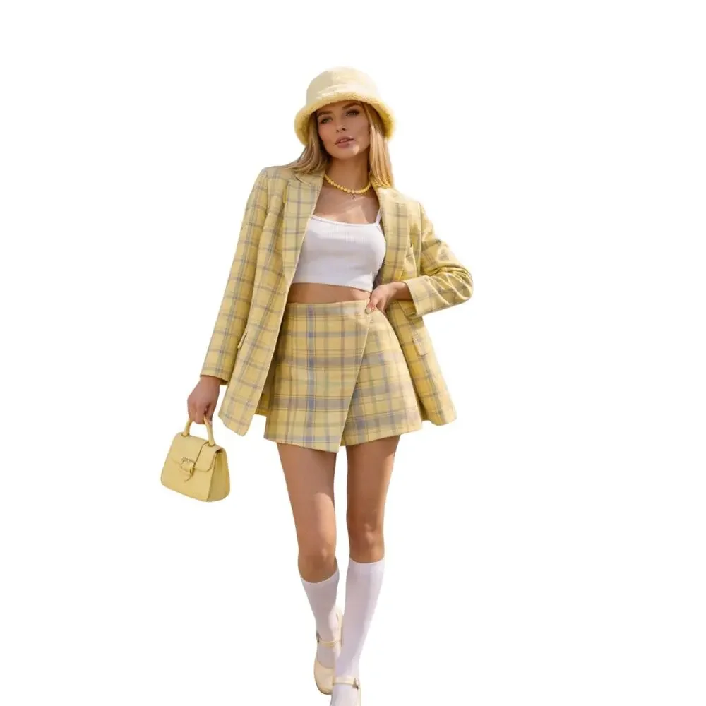 AEL‎ Studio Yellow & Grey Plaid Skort Womens Size Small Preppy Mini